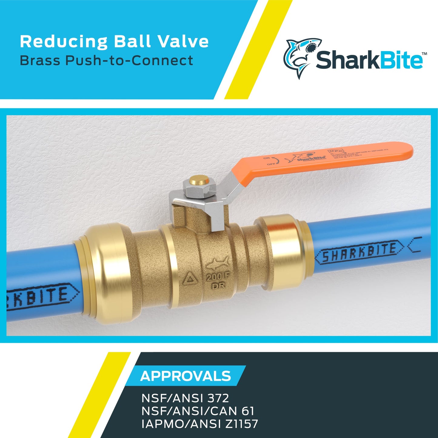 SharkBite 1 Inch x 3/4 Inch Ball Valve, Push to Connect Brass Plumbing Fitting, Water Shut Off, PEX Pipe, Copper, CPVC, PE-RT, HDPE, 22993LF