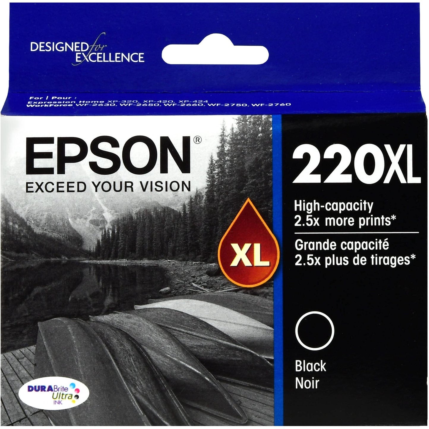 OEM Epson T220XL120 (220XL) High-Capacity DURABrite Ultra Black Ink Cartridge