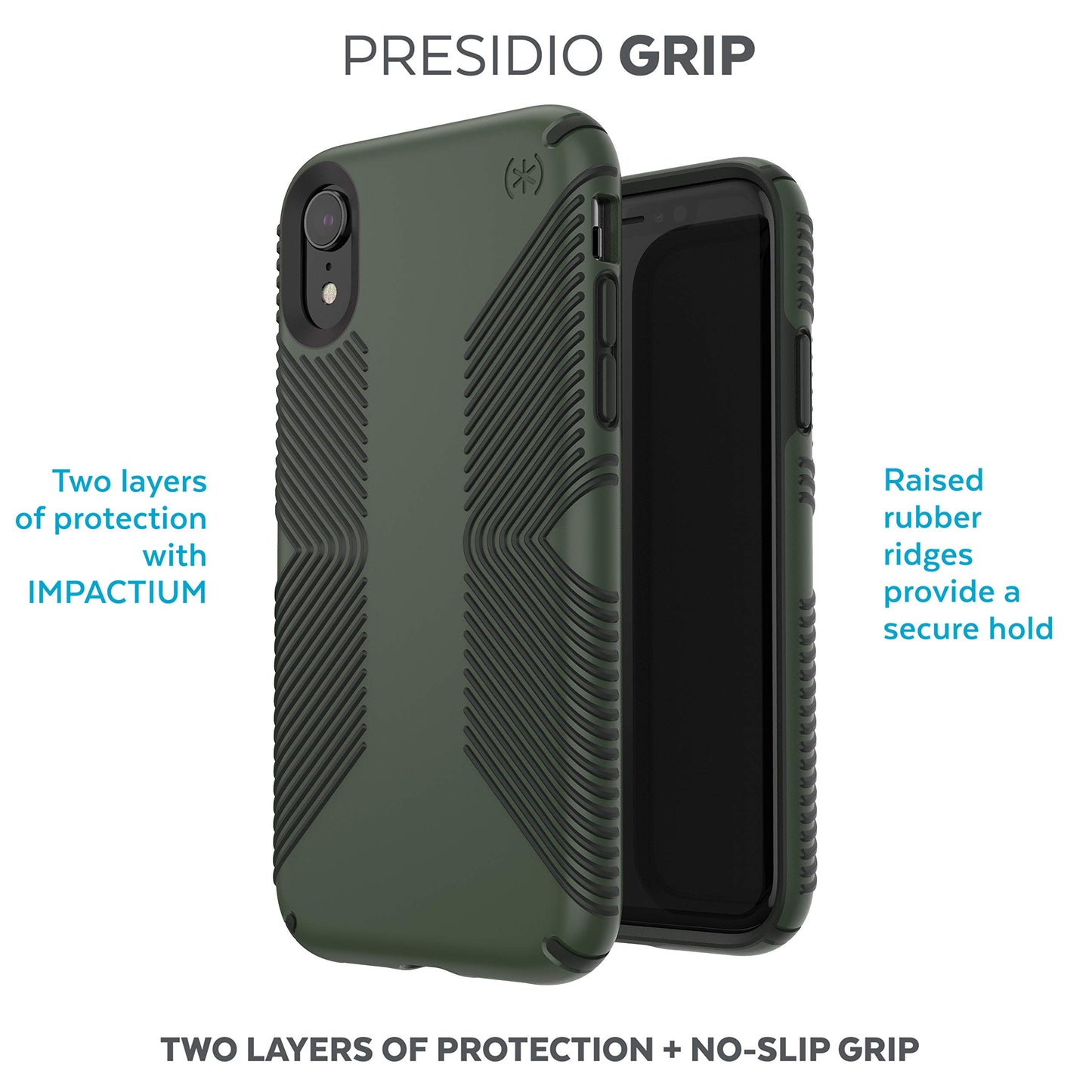 Speck Products Compatible Phone Case for Apple iPhone XR, Presidio Grip Case, Dolphin Grey/Aloe Green