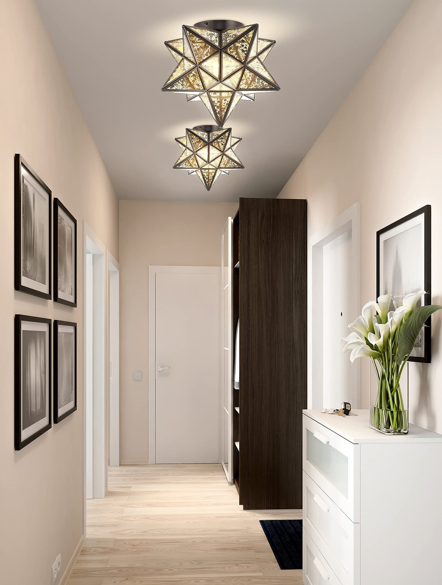 JONATHAN Y JYL9035D Stella 12" Moravian Star Metal/Glass LED Flush Mount Contemporary Dimmable, for Kitchen,Hallway,Bathroom,Stairwell, Oil Rubbed Bronze/Mercury