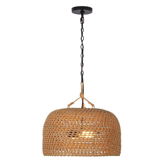 Hampton Bay Summerpoint 120-Watt 2-Light Black Shaded Pendant Light with Natural Woven Shade, No Bulbs Included