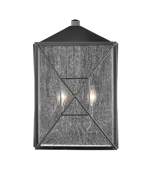 Caswell Outdoor Wall Sconce - Powder Coated Black - Clear Seeded Glass - 7in. Extension - E26 Candelabra Base