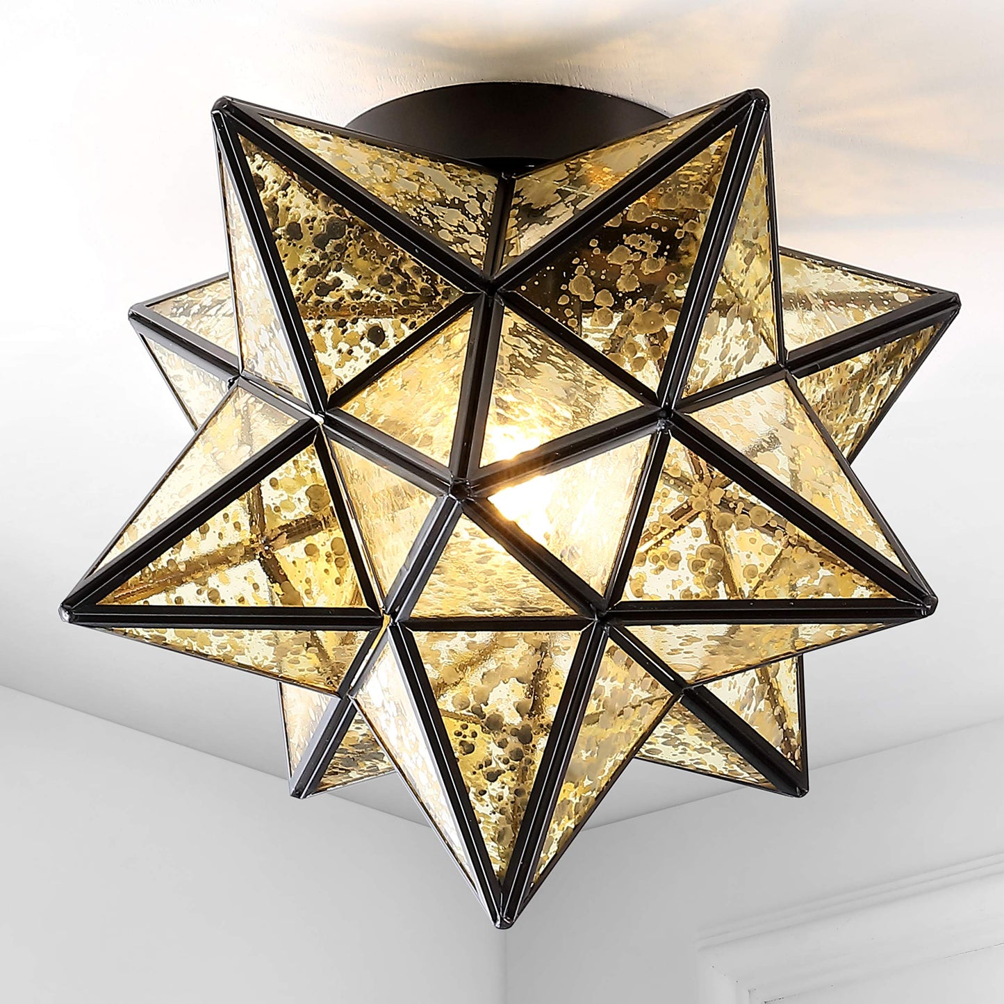 JONATHAN Y JYL9035D Stella 12" Moravian Star Metal/Glass LED Flush Mount Contemporary Dimmable, for Kitchen,Hallway,Bathroom,Stairwell, Oil Rubbed Bronze/Mercury