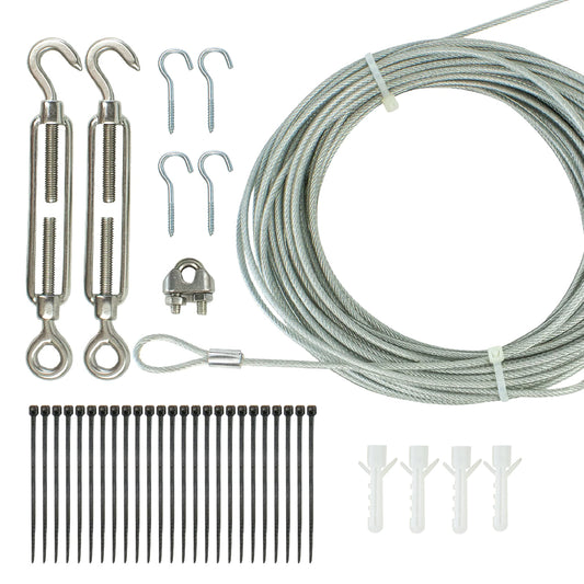 Newhouse Lighting STRINGKIT2 Stainless Steel Hanging/Suspension Kit with Vinyl Coated Wire for Outdoor Patio Lights up to 48 ft. Includes Turnbuckle and Hooks