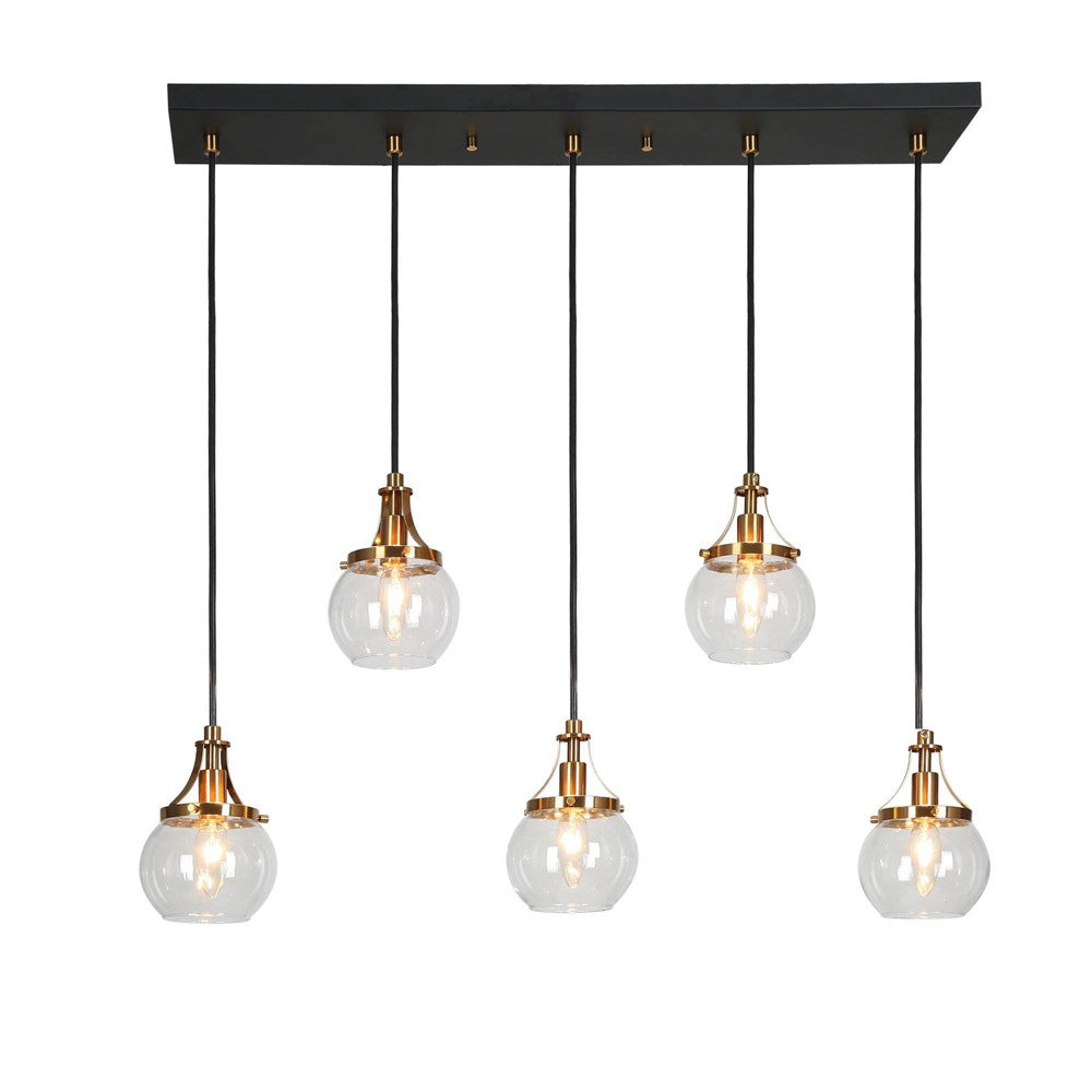 LNC Capensis 5-Light Matte Black and Polished Gold Clear Glass Globe LED Mini Indoor Kitchen Island Light