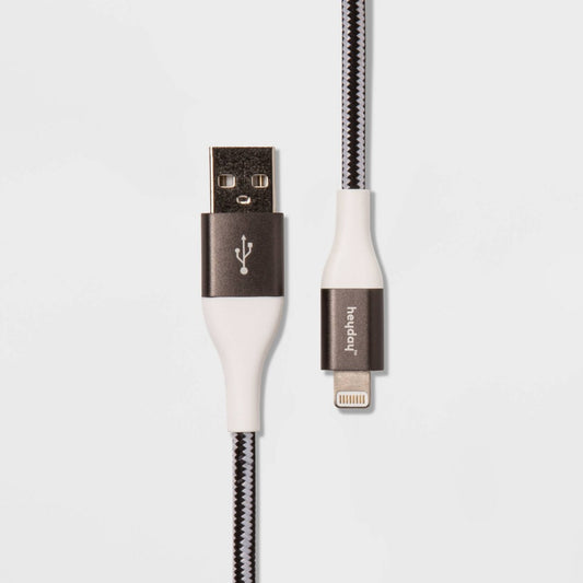 10' Lightning to USB-A Braided Cable - heyday™ Black/White/Gunmetal