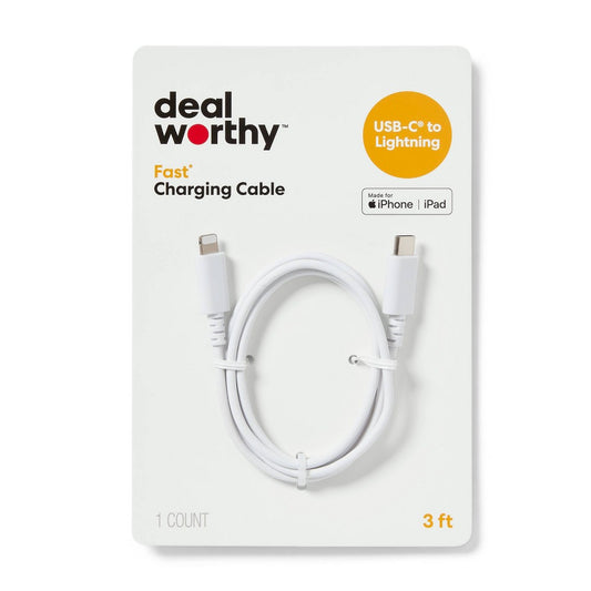 3' Lightning to USB-C Charging Cable - dealworthy™ White