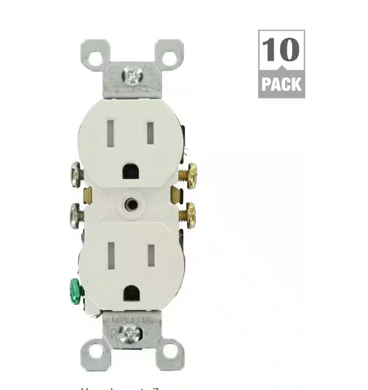 15 Amp Tamper-Resistant Duplex Outlet, White (10-Pack)