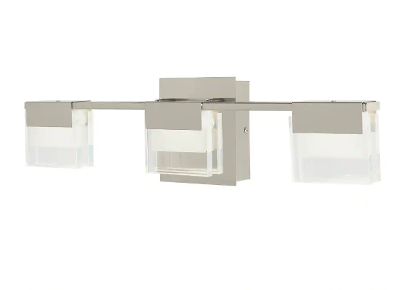 Home Decorators Collection VICINO 21.26 in. W x 5.71 in. H 3-Light Brushed Nickel Integrated LED Bathroom Vanity Light with Rectangular Shades