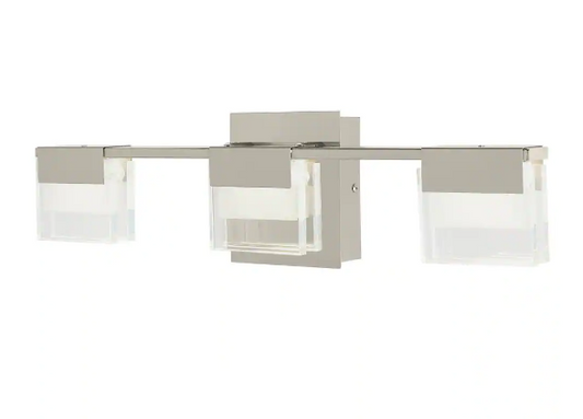 Home Decorators Collection VICINO 21.26 in. W x 5.71 in. H 3-Light Brushed Nickel Integrated LED Bathroom Vanity Light with Rectangular Shades
