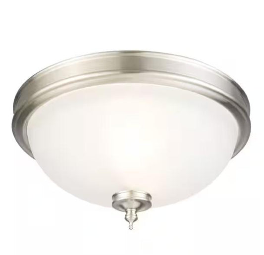 Hampton Bay Eastpoint 13 in. 2-Light Brushed Nickel Flush Mount with Frosted Glass Shade