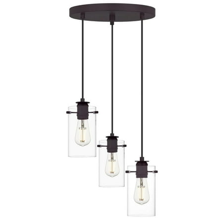 Hampton Bay Regan 3-Light Espresso Pendant Hanging Light with Clear Glass Shades  Industrial Kitchen Pendant Lighting