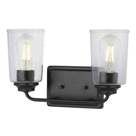 Evangeline 13-5/8 in. 2-Light Matte Black Vanity Light with Seeded Glass Shades