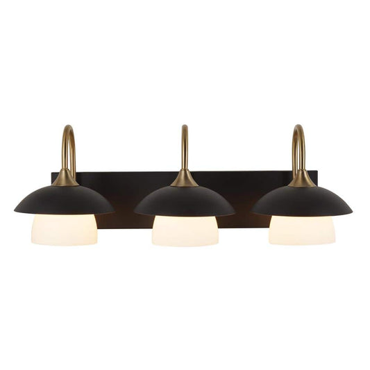 26 in. 3-Light Black with Gold Vanity Light with Metal and Glass Shade
