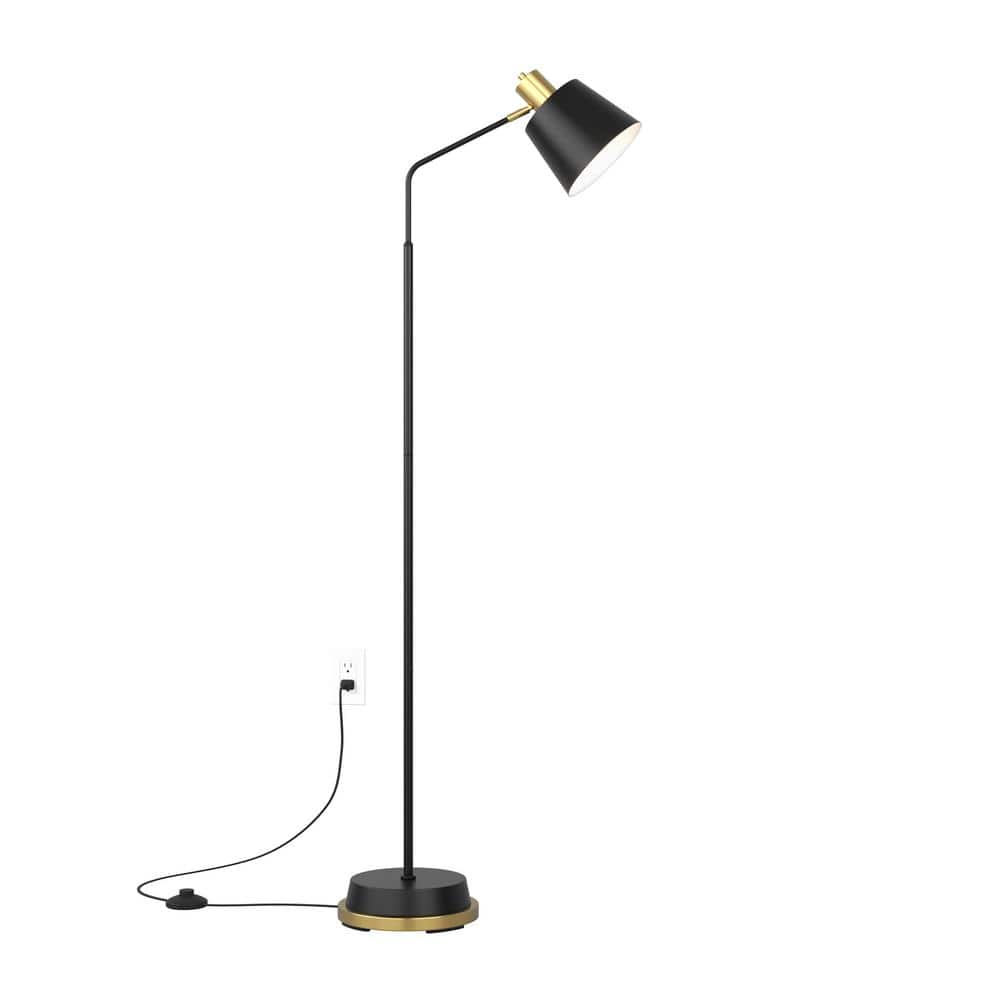 Alton 65 in. Matte Black & Gold Modern 1-Light Dimmable Standard Floor Lamp for Living Room