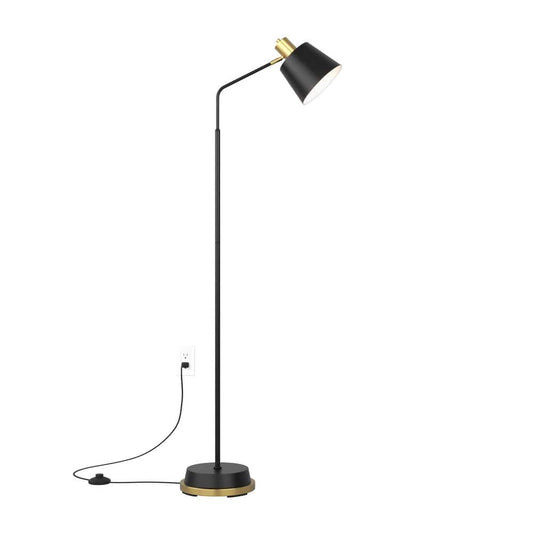 Alton 65 in. Matte Black & Gold Modern 1-Light Dimmable Standard Floor Lamp for Living Room