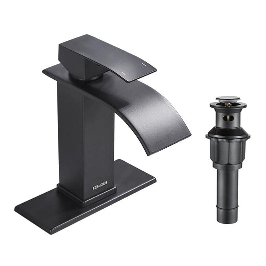 Single Handle Single Hole Bathroom Faucet with Drain Assembly in Black