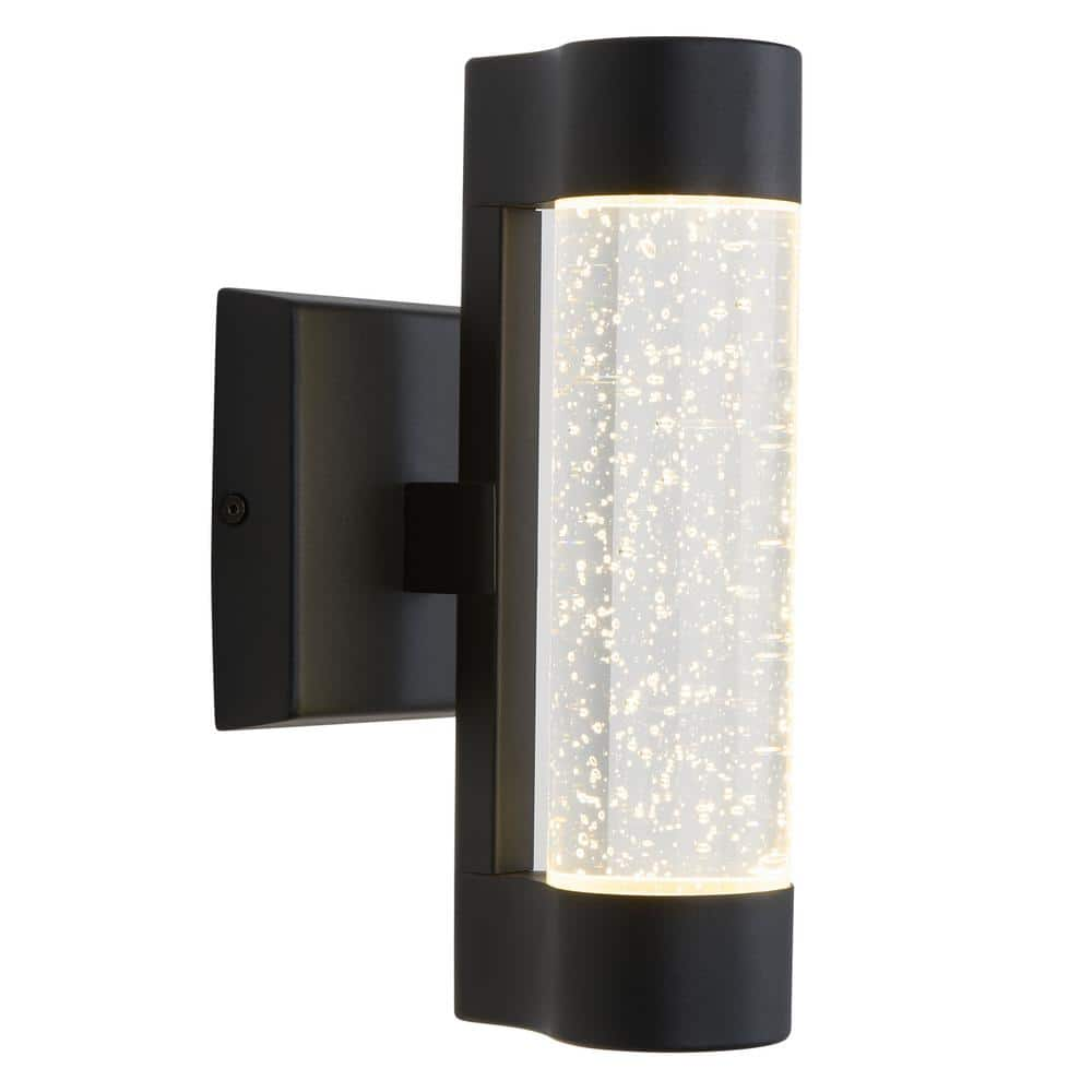 Ansel 11.3 in. Black Modern Bubble Glass Integrated LED Hardwired Garage and Porch Outdoor Wall Light Cylinder Sconce