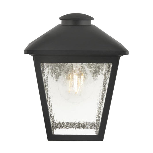 Hampton Bay Malena 1-Light Black Hardwired Outdoor Wall Lantern Sconce with Clear Seeded Glass