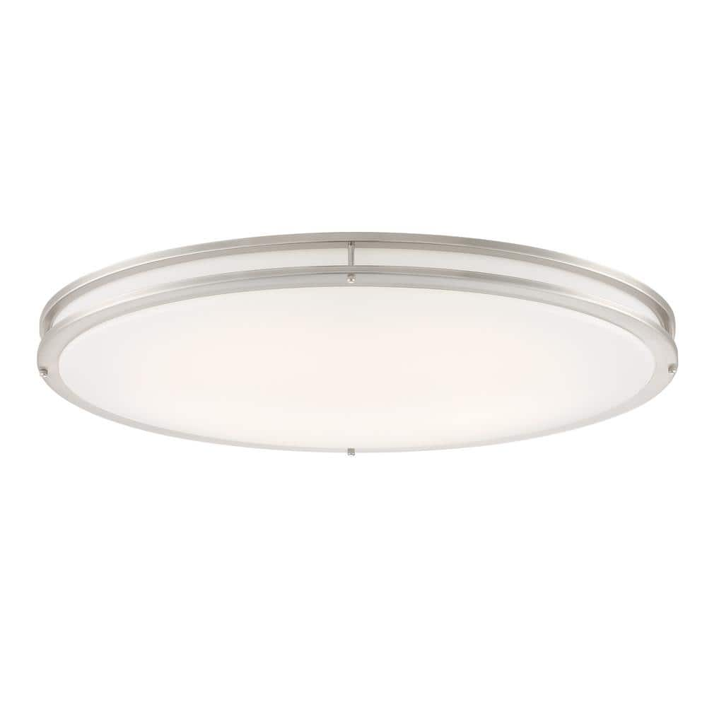 Commercial Electric DC Series 32 in. 1-Light Modern Brushed Nickel Selectable Dimmable LED Oval Flush Mount with White Acrylic Shade