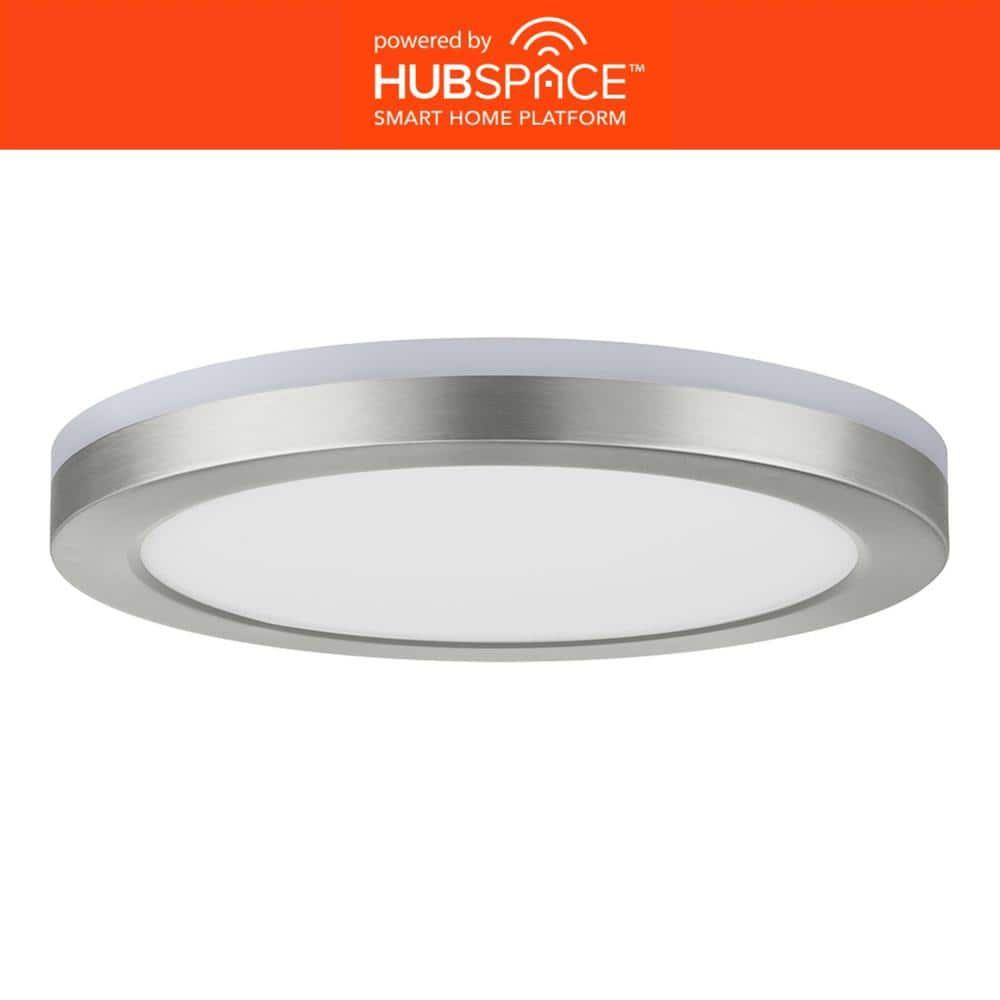 12 in. LED Flush Mount Smart CCT and RGB Selectable Brushed Nickel Finish with Night Light Powered by Hubspace