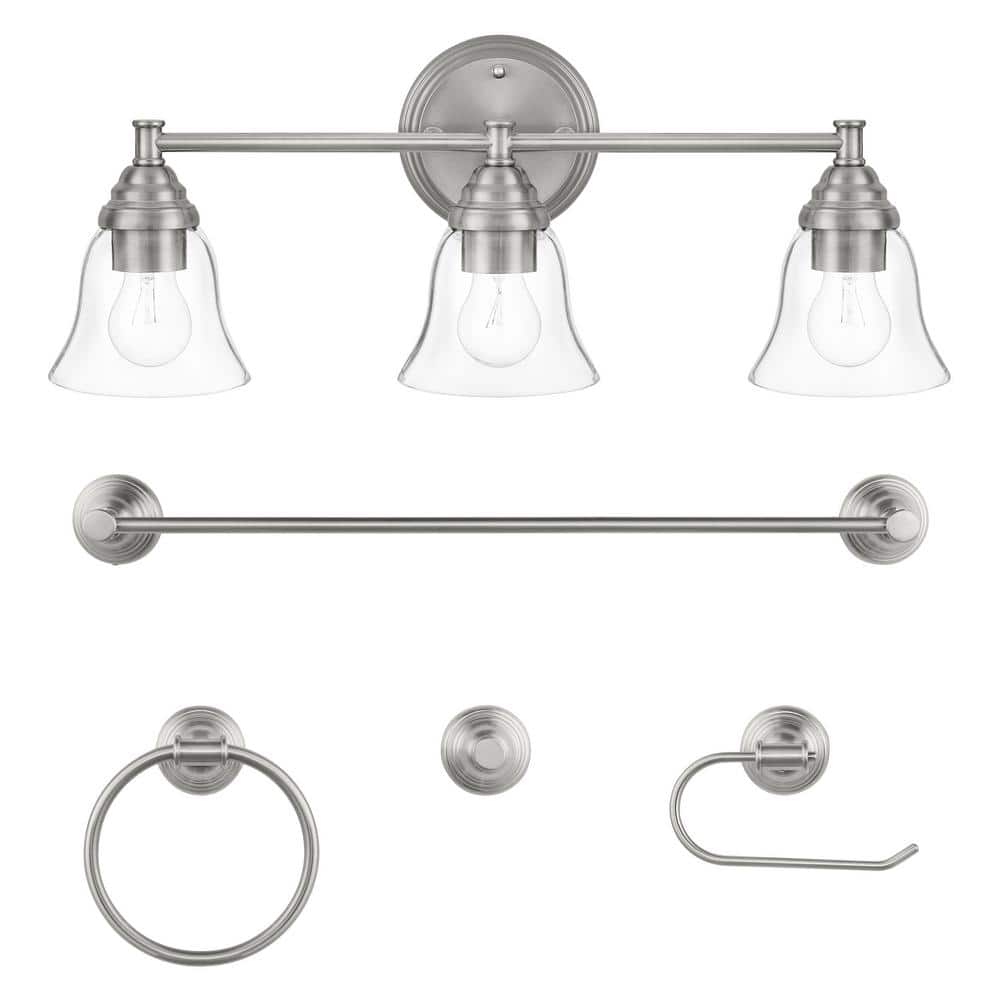 Marsden 23.5 in. 3-Light Brushed Nickel Transitional Vanity with Bathroom Hardware Kit