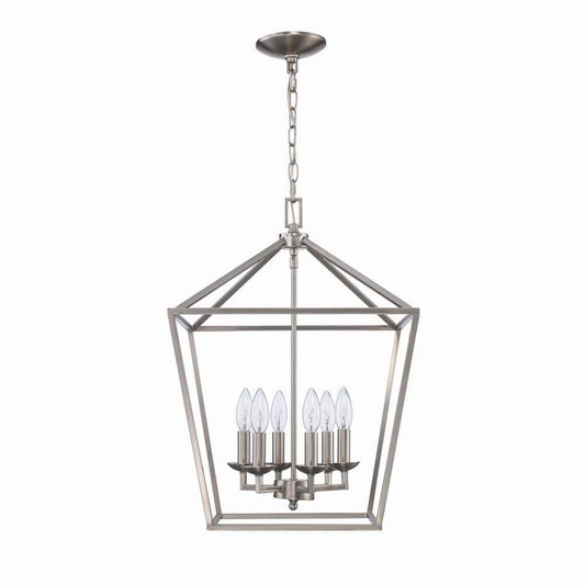 Weyburn 6-Light Brushed Nickel Farmhouse Chandelier Light Fixture with Caged Metal Shade