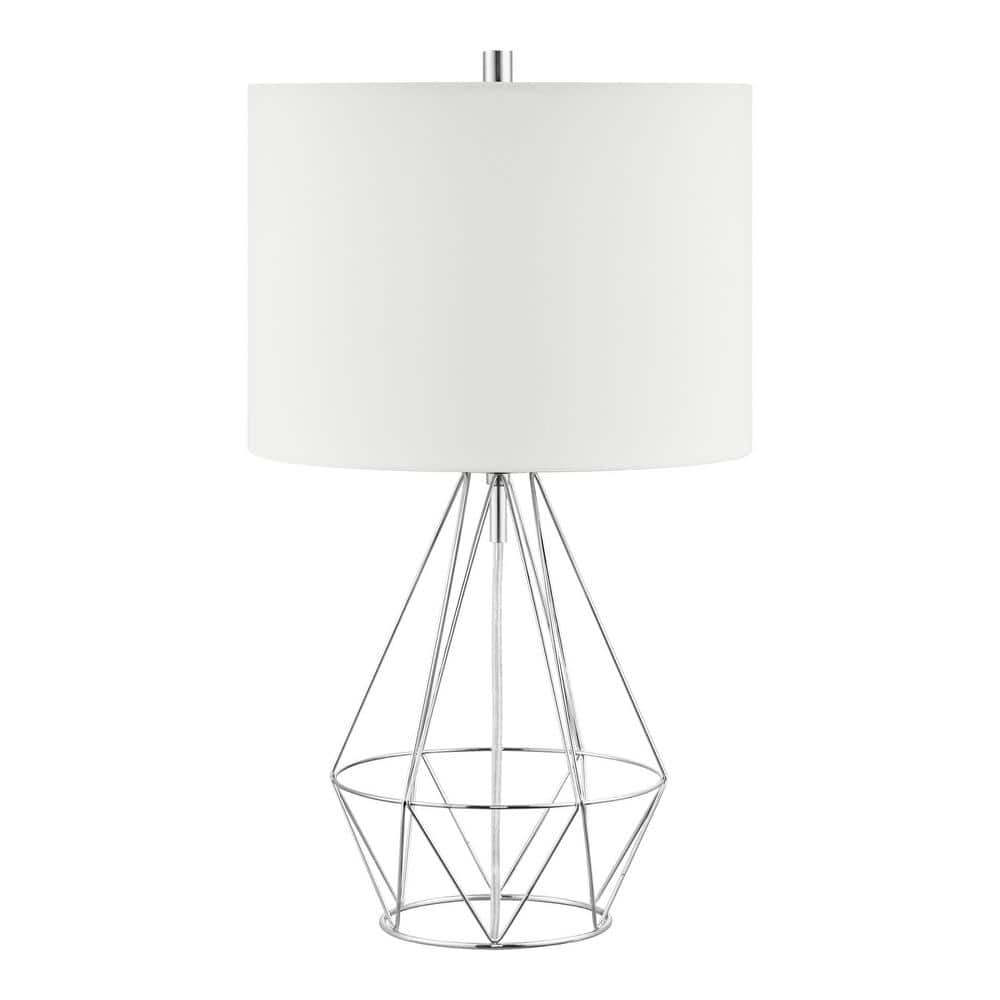 Winfield 23 in. 1-Light Chrome Indoor Geometric Metal Table Lamp with Fabric Lamp Shade