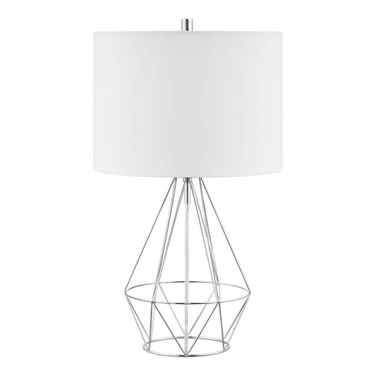 Winfield 23 in. 1-Light Chrome Indoor Geometric Metal Table Lamp with Fabric Lamp Shade