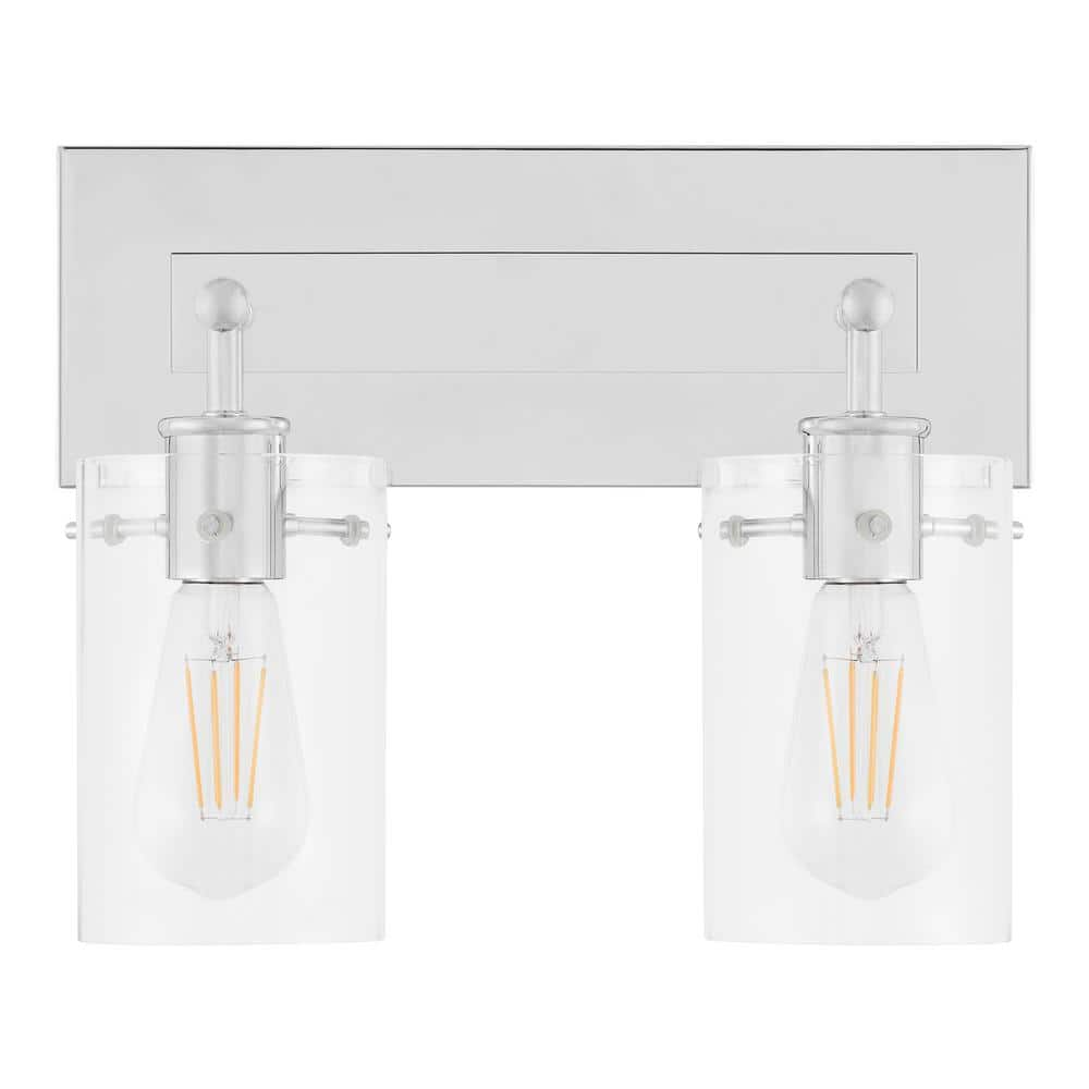 HB Regan 12.75 in. 2-Light Chrome Bathroom Vanity Light with Clear Glass Shades