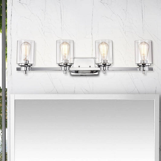33 In. 4-Light Chrome Contemporary Bathroom Vanity Light with Glass