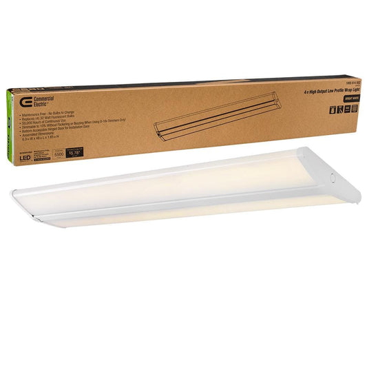 Commercial Electric Ultra Low Profile 4 ft. High Output 5500 Lumens Integrated LED Dimmable White Wraparound Light 4000K Bright White