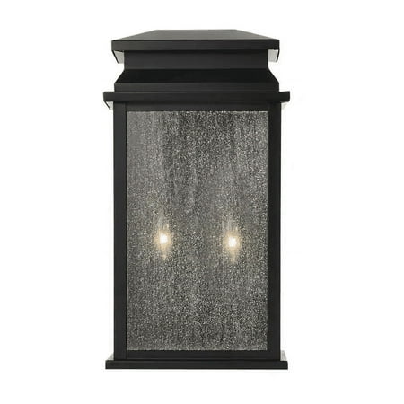 Home Decorators Collection Sirrine 17.25 in. 2-Light Black Outdoor Wall Light Fixture with Clear Seeded Glass