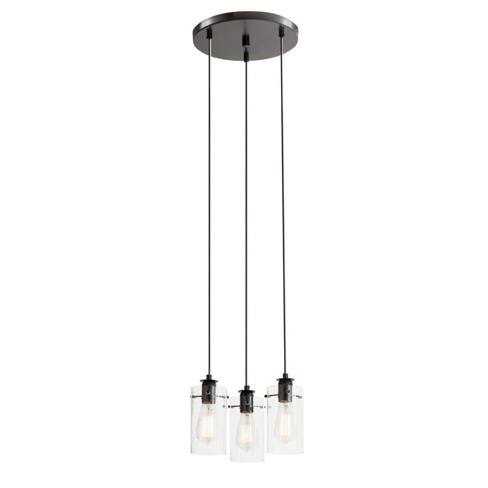 Hampton Bay Regan 3-Light Espresso Pendant Hanging Light with Clear Glass Shades  Industrial Kitchen Pendant Lighting