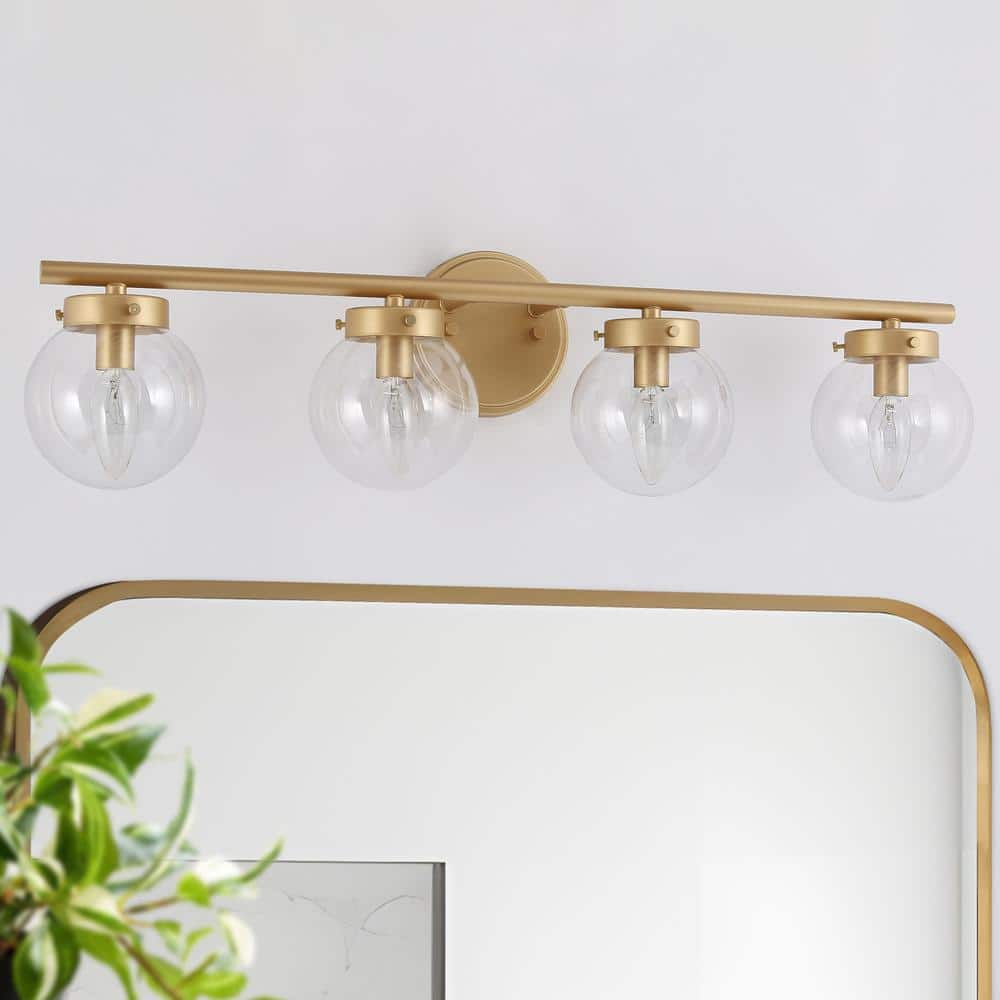 Modern Gold Bathroom Vanity Light  3-Light Farmhouse Powder Room Globe Vanity Wall Light with Clear Glass Shades