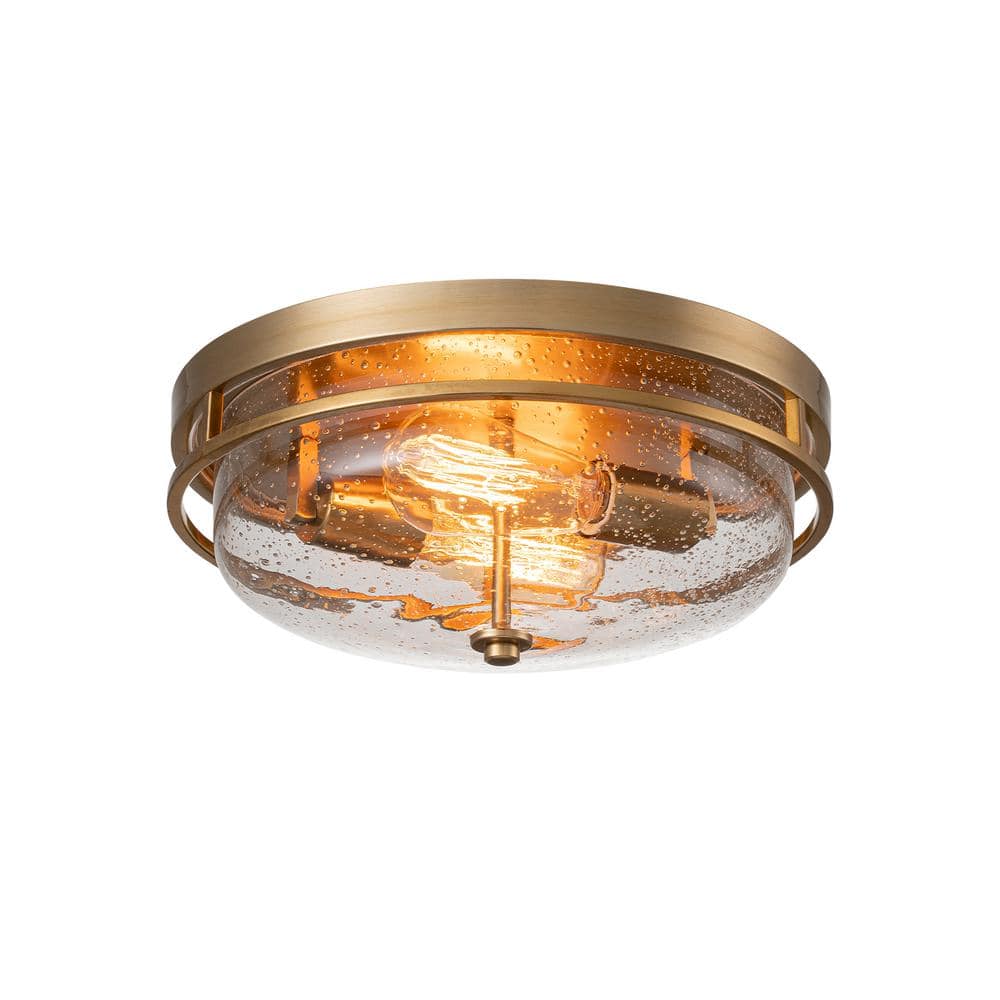 Kerwin 13 in. 2-Light Gold Seed Glass Flush Mount Ceiling