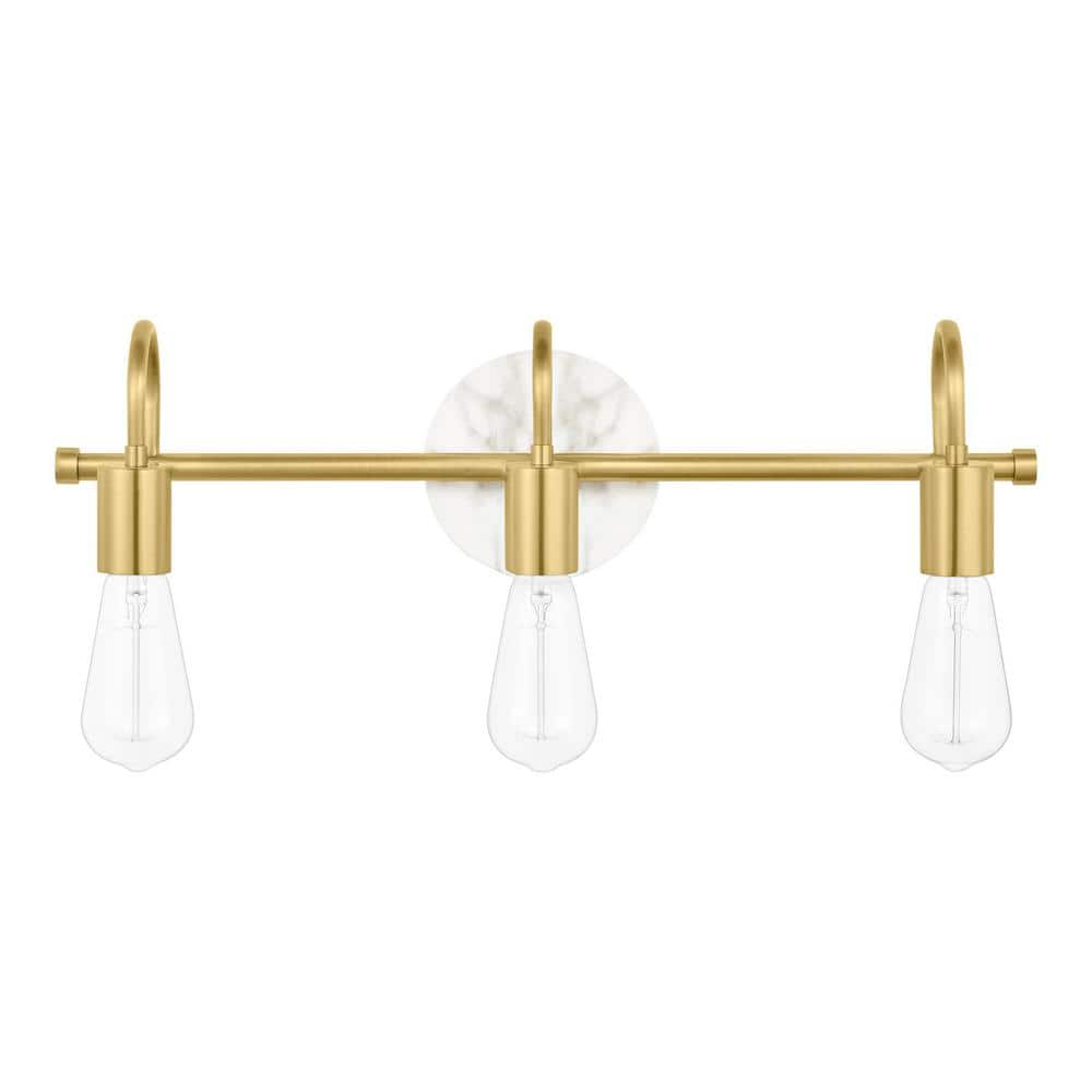 Hensley 21 in. 3-Light Gold and Faux Marble Bathroom Vanity Light Fixture