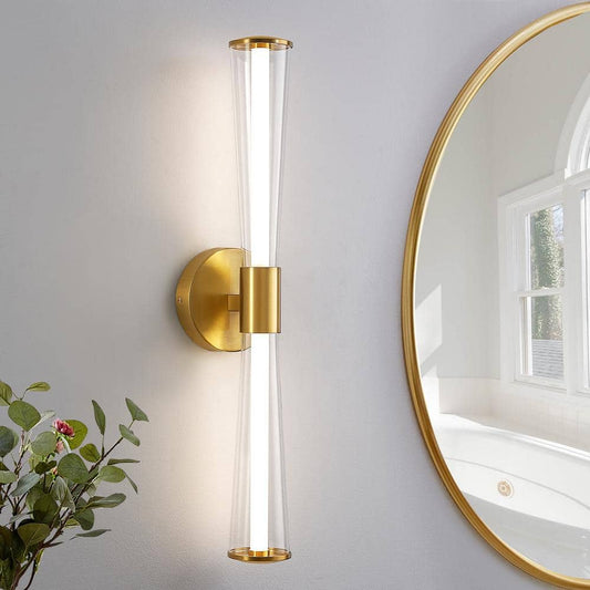 Modern 2-light Gold Dimmable Wall Sconce with Clear Glass Shade LED Bathroom Vanity Light