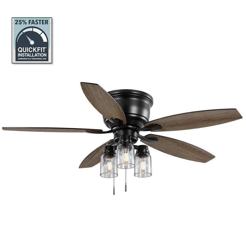 Stoneridge 52 in. Indoor/Outdoor LED Matte Black Hugger Ceiling Fan with Light Kit and 5 Reversible Blades Included