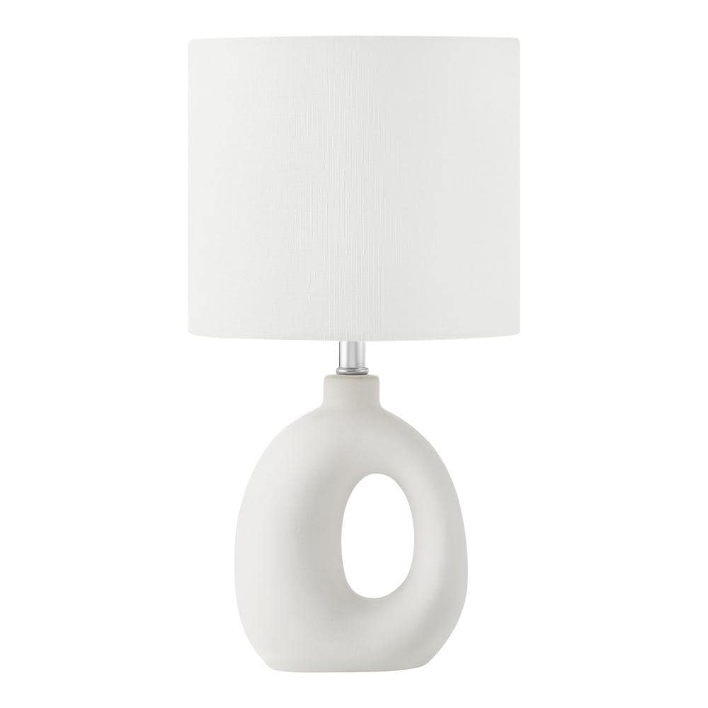 15.125 in. Textured Ivory Ceramic Table Lamp with White Fabric Shade