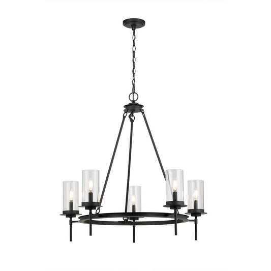 33 in. W 5-Light Black Finish Clear Glass Chandelier