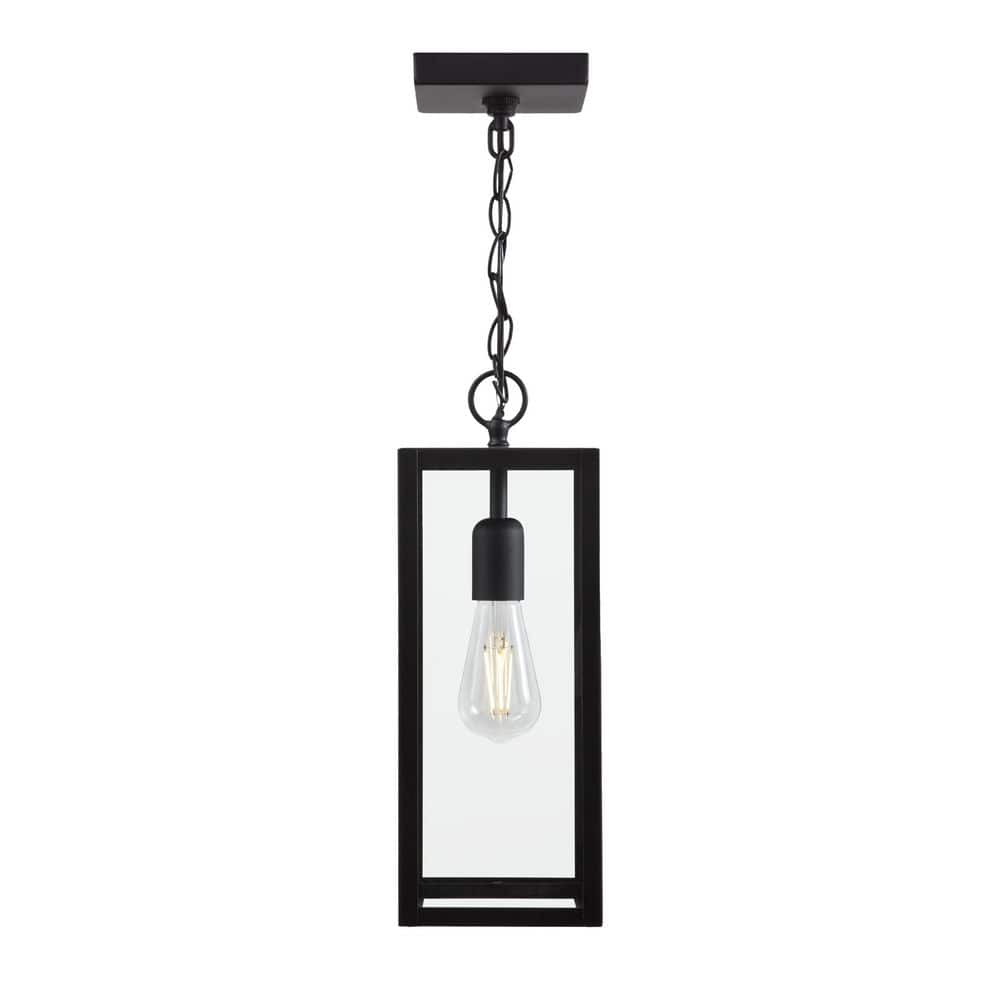 Hampton Bay Hurley Modern 1-Light Matte Black Hardwired Outdoor Hanging Pendant Light