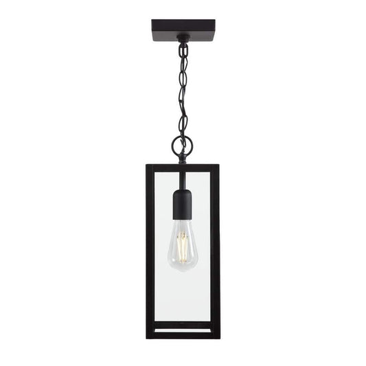 Hampton Bay Hurley Modern 1-Light Matte Black Hardwired Outdoor Hanging Pendant Light