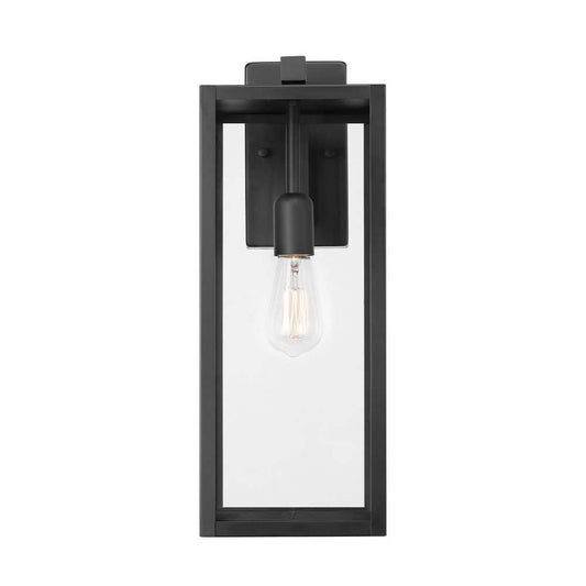 Hampton Bay Matte Black Farmhouse Outdoor 1-Light Wall Sconce with Clear Glass Shade