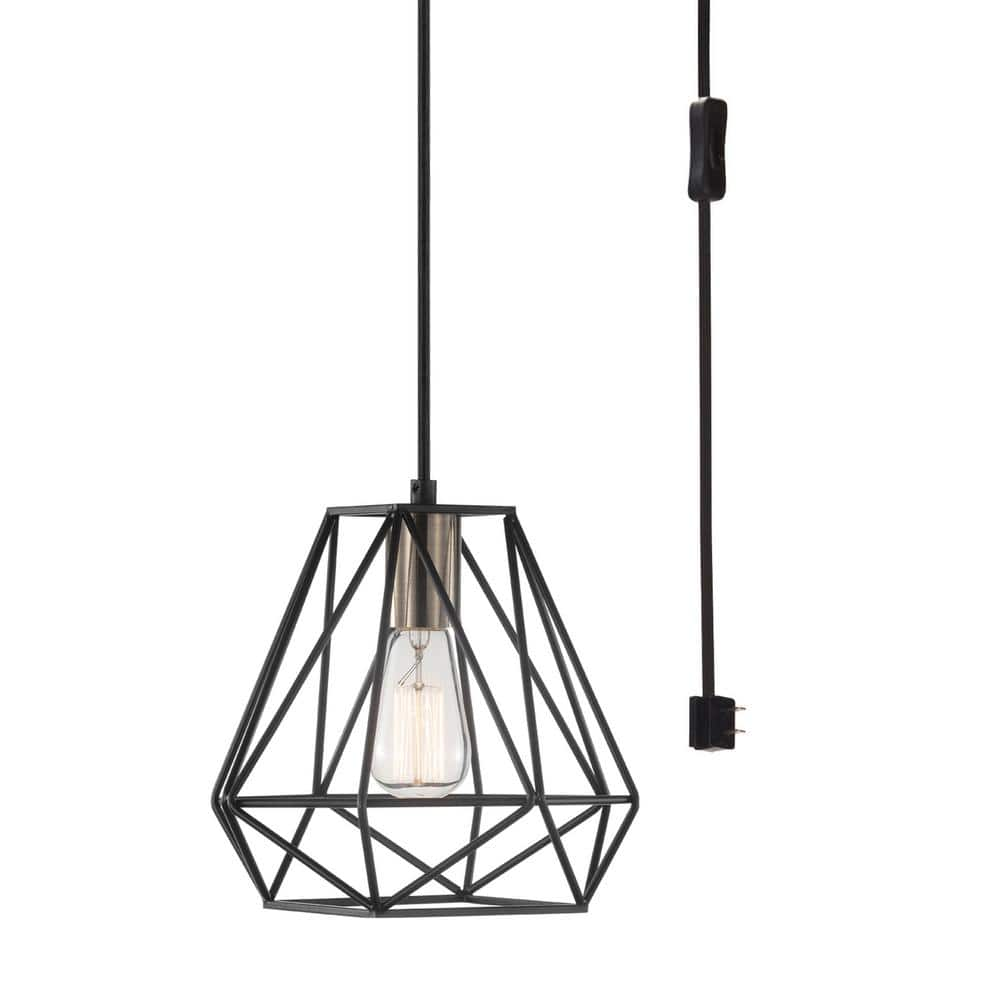 Brielle 60-Watt 1-Light Matte Black Shaded Pendant Light with Cage Shade