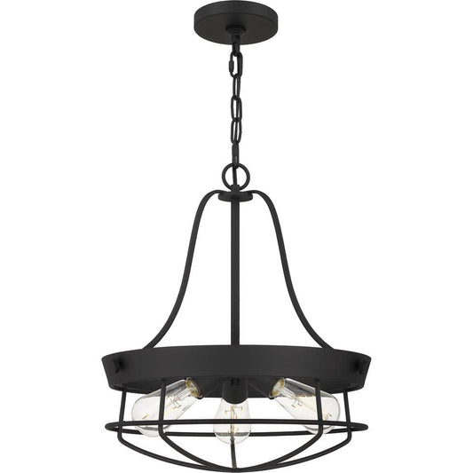 Southbourne 3-Light Matte Black Pendant With Open Steel Cage Frame