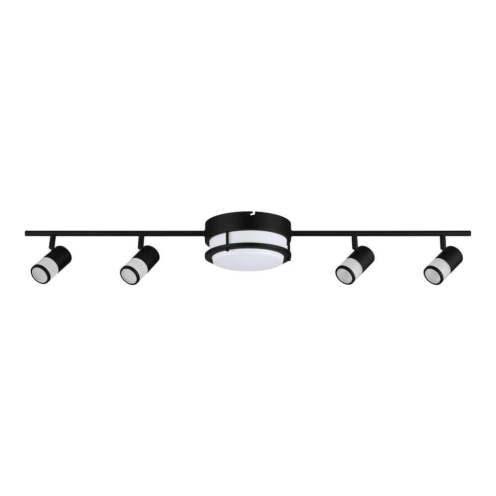 Greyrock 3.47 ft. 4-Light Matte Black Integrated LED Fixed Track Lighting Kit with Rotating Heads and Flush Mount Light