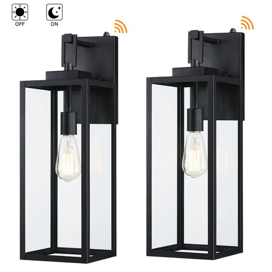 Bonanza 22 in. 1-Light Matte Black Outdoor Wall Lantern Sconce with Dusk to Dawn