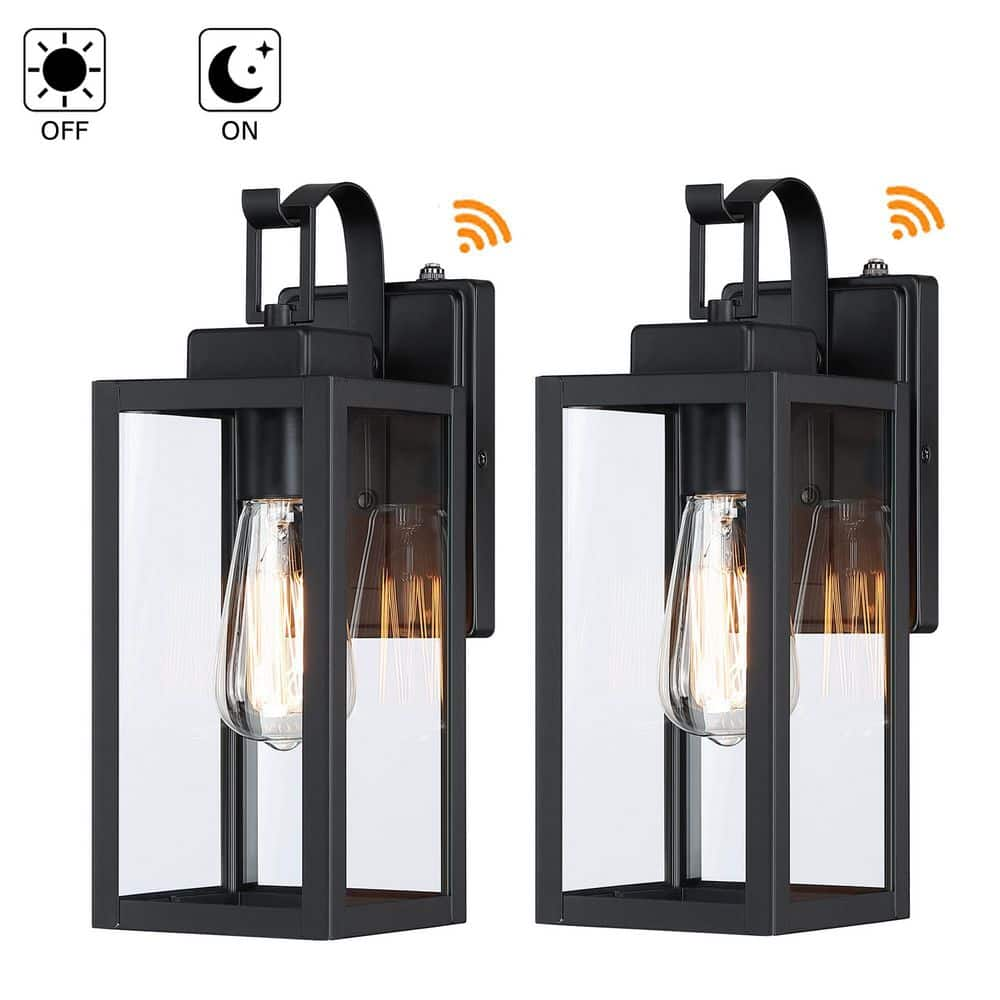 Foothill 14 in. 1-Light Matte Black Outdoor Wall Lantern Sconce with Dusk to Dawn(2-Pack)