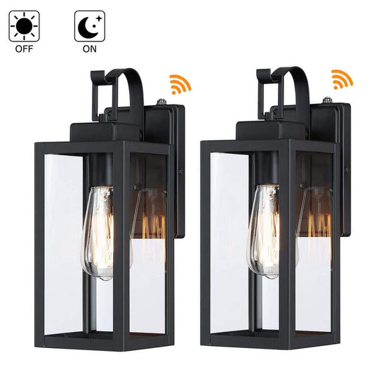 Foothill 14 in. 1-Light Matte Black Outdoor Wall Lantern Sconce with Dusk to Dawn(2-Pack)